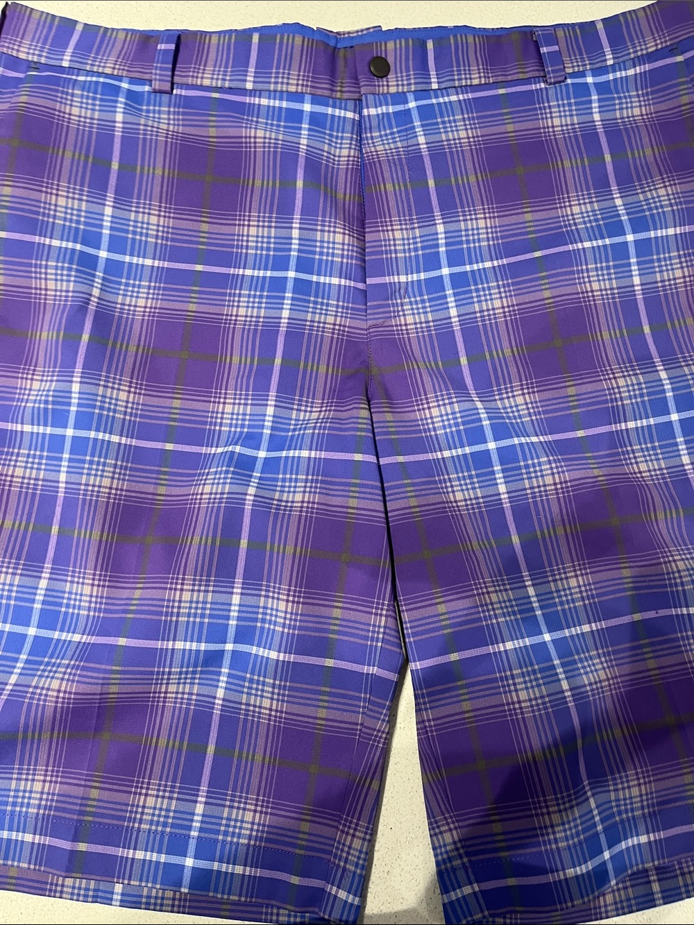 Nike Men's Purple Plaid Flat-Front Golf Shorts Size 38